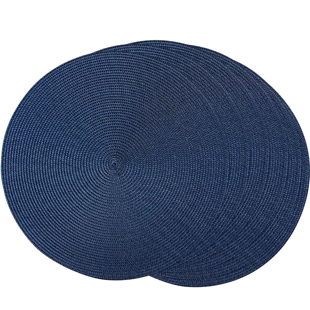 SCF2017 Round Woven Plastic Placemats 38cm Stylish and Practical Dining Table Mats,Set of 6,Blue