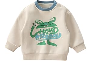 LABISHU Little Kids Long Sleeve Fleece Sweatshirt Toddler Boys Crewneck Cartoon Printed Sherpa Lining Tops