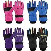 Geyoga 4 Pairs Winter Kids Ski Gloves Boys Girls Windproof Waterproof Warm Snow Gloves for Children Toddler Snowboard