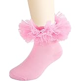 QHANSHIEE Grils Ruffle Socks Toddler Double Frilly Fluffy Princess Dress Cotton Sock Tutu Socks for Girls/Baby/Toddler