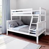 Max &amp; Lily Twin Over Full Bunk Bed, White | Climb with Confidence, Sturdiness Redefined, Hassle-Free Assembly, Space-Saving Design, Metal Support Bar, Anti-Slip Steps