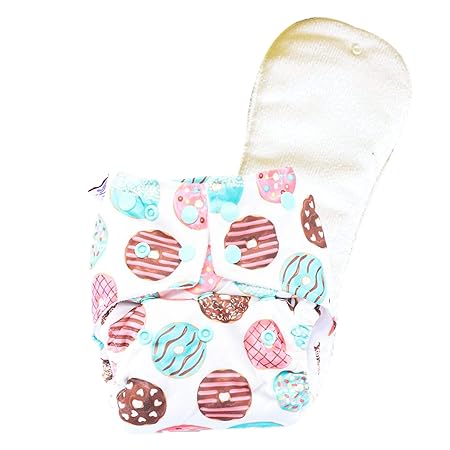 Basic by Superbottoms - 1 Certified Soft Fleece Lined Pocket Diaper with 1 Cotton Terry Insert (Non Stay Dry) with Snaps- Free Size Cloth Diaper (Donut)