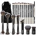 MAANGE 20 PCS Foundation Makeup Brush Set, Double-ended Kabuki Brush Contour Brush for Liquid Powder Concealer Cream Cosmetics Blending Blush Buffing Face Makeup Tools (Black)