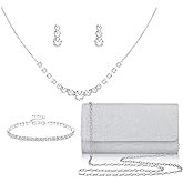 ShinyStyle J4You Silver Jewelry Set for Women Rhinestone Prom Choker Necklace Earrings Bracelet Clutch Purse Silver Accessories Bride Bridesmaid Crystal Bridal Jewelry for Wedding Engagement Party Prom Accessories