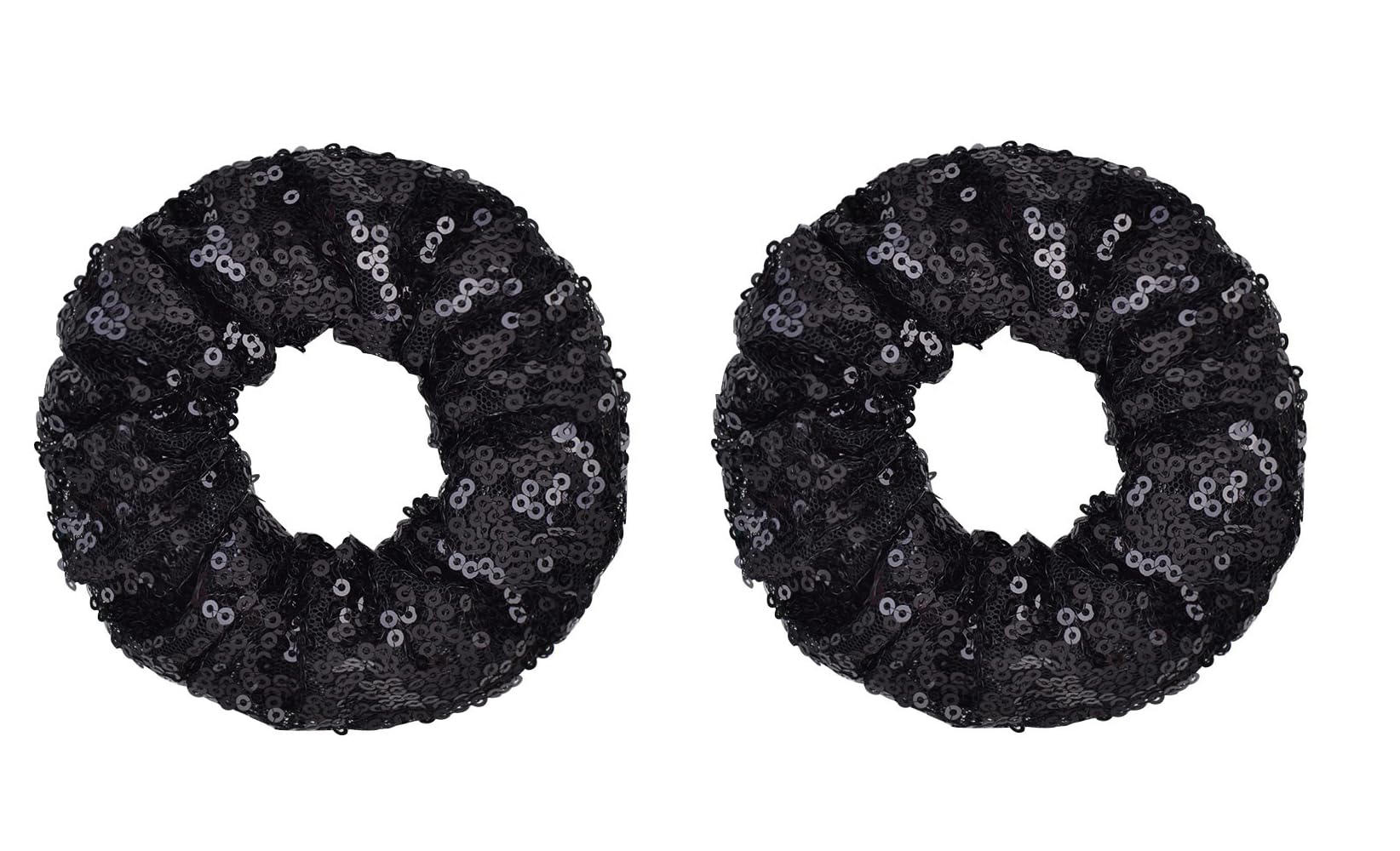 ZOONAI Women Teen Girls Sequins Satin Scrunchies Hair Accessories Elastic Sparkly Hair Ponytail Holder Hair Tie - Set of 2 (Black)