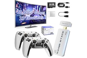 FANYOOGE Retro Gaming Console, Retro Gaming Stick with 20,000+ Classic Game and 23 Game Emulators, Plug & Play 4K HDMI Output Game Console Stick with Dual 2.4G Controllers (64GB)