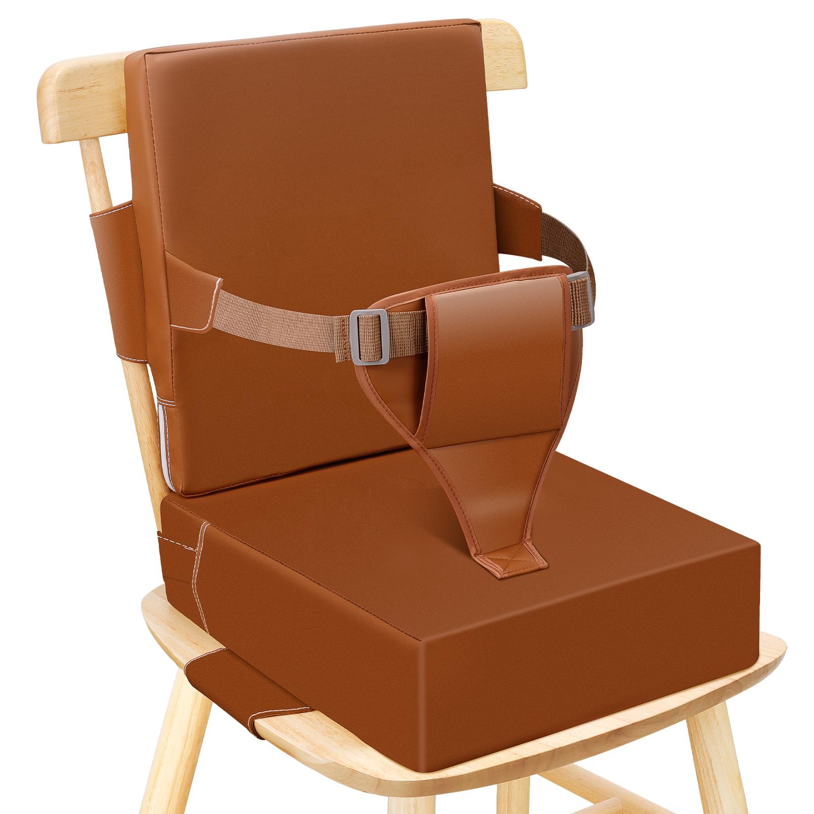 Photo 1 of Czrrzl Toddler Booster Seat for Dining Table Kitchen Chair, Waterproof Non-Slip with Backrest & Adjustable Straps, Portable PU Travel Baby Kids Booster Seat Cushion