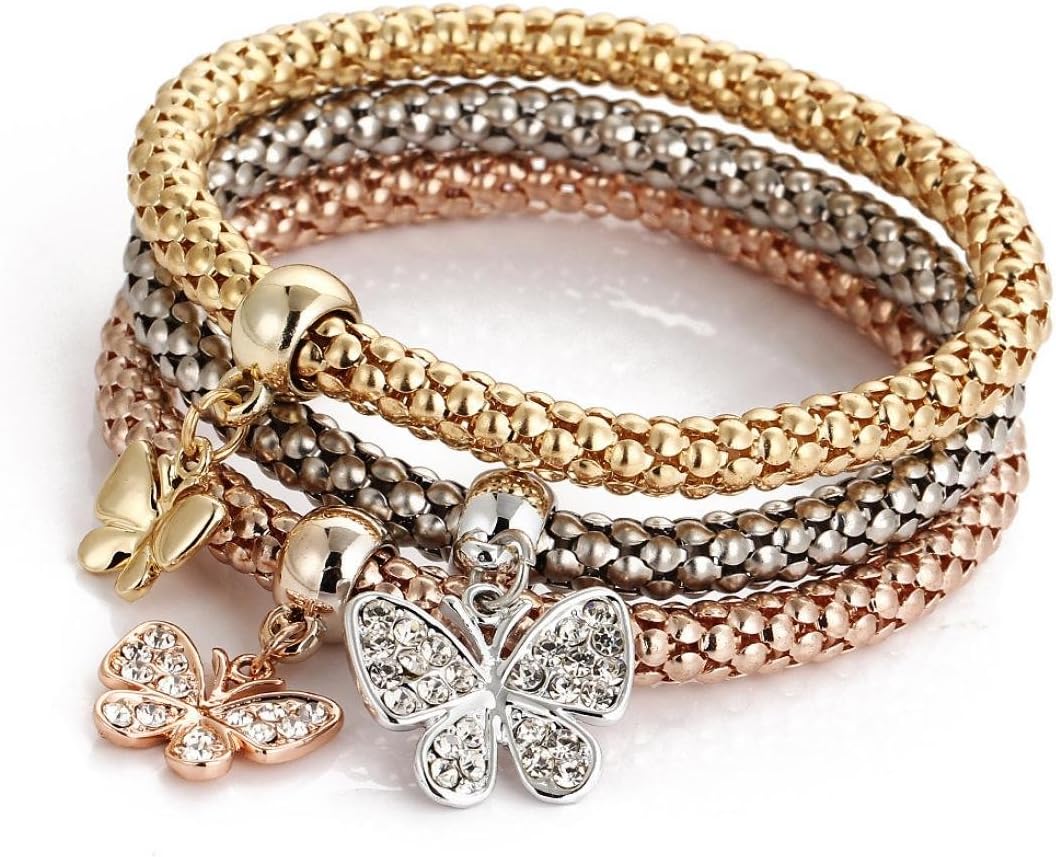 HIRIRI Hot Sale 3pcs Charm Women Crystal Bracelets Gold Silver Rose Gold Rhinestone Bangle Jewelry Set