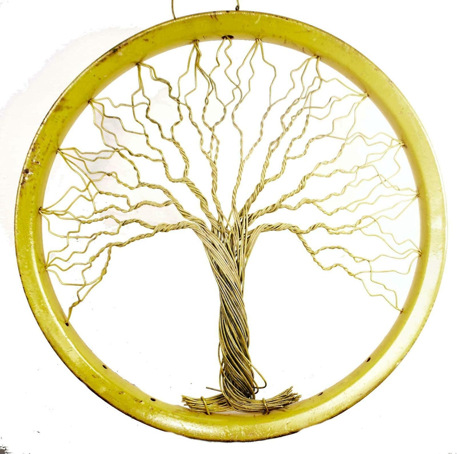 Amazon Com Terrapin Trading Fair Trade South African Recylced Bike Wheel Sculpture Tree Of Life 32cm Yellowh Home Kitchen
