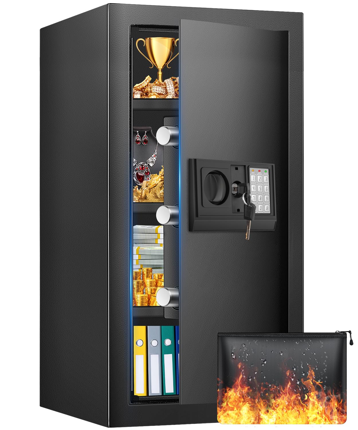 Photo 1 of 27.56 Inches Tall Safe Box, Home Safe with Fireproof Waterproof Bag, Anti-Theft Digital Security Lock Box with Smart Alert System, Removable Shelf, Mute Function, Document Safes for Jewelry