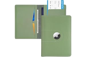 KICOROINY Genuine Leather Passport Holder for Travel Passport Covers with AirTag Slot Passport Wallets for Women Men Family Travel Christmas Gifts, Womens Mens Passport Holder Green