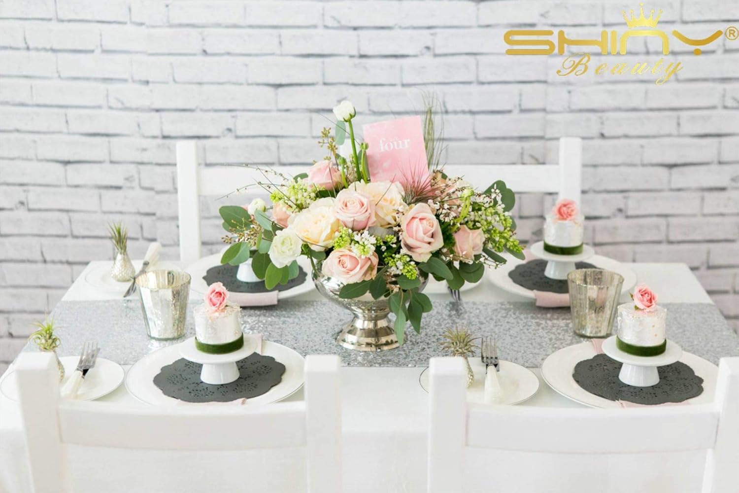 ShinyBeauty Borla de Mesa de Lentejuelas Negras Borla-30x180cm Tela de