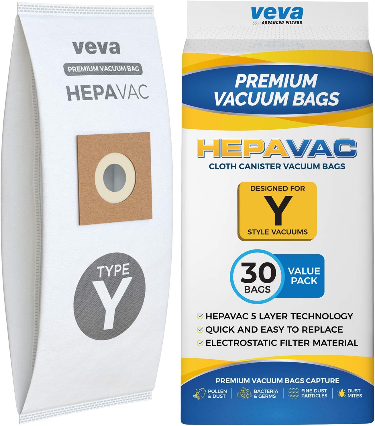 VEVA 30 Pack Premium HEPA Vacuum Bags Style Y Cloth Bag