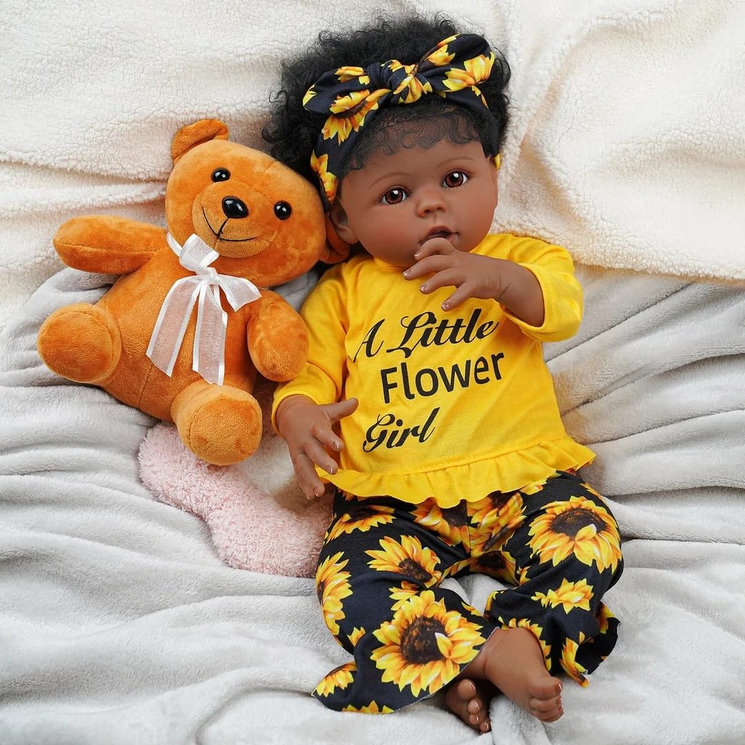 BABESIDE 3 Pcs Reborn Baby Doll Clothes Set for 17-22 Inch Babydolls, Sunflower Baby Dolls Clothes with Headband for Realistic Baby Doll Accessories