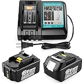 Energup 2Pack 18V 5.0Ah Li-ion Replacement Battery + Charger, for Makita 18-Volt LXT Lithium Battery for BL1860 BL1850 BL1830