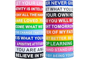 QEERBSIN Motivational Quote Bracelets- 20 Pcs Silicone Bracelets bulk Inspirational Wristbands-Stretch Unisex Wristbands for Student Graduation Gift from Teacher for Kids Children