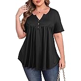 Gocolloa Womens Plus Size Tops Tunic Short Sleeve V Neck Floral Print Shirts Summer Casual Loose Blouse