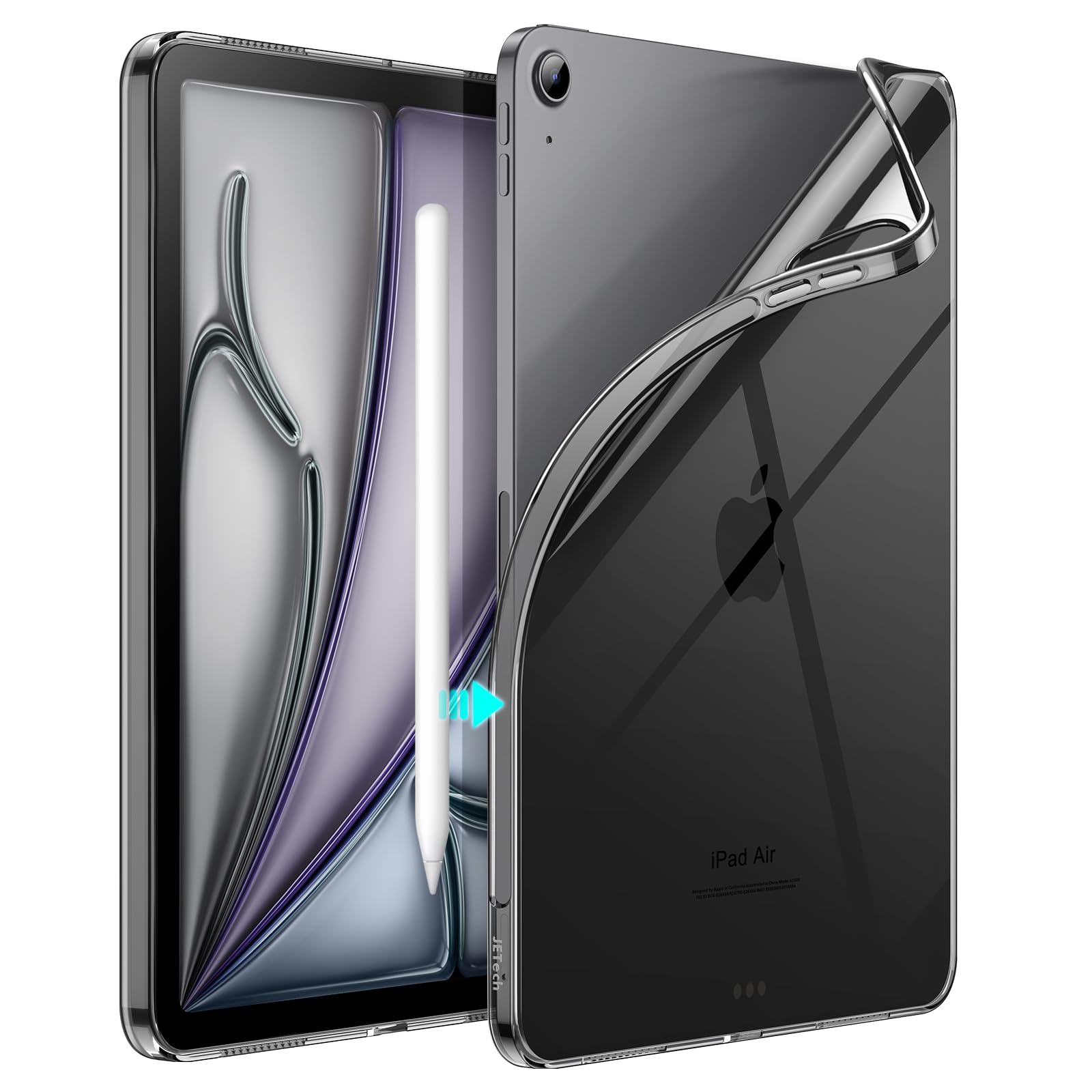 JETech Case for iPad Air 11-Inch M4/M3/M2 (2026/2025/2024), iPad Air 5/4 (10.9-Inch, 2022/2020 Model), Soft TPU Transparent Slim Shockproof Tablet Cover, Support Pencil Pro/2nd Charging (Black) — image 1