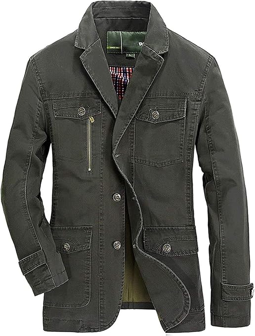 Men's Slim Fit 3 Button Cotton Twill Military Blazer Jacket at Amazon Men’s Clothing store