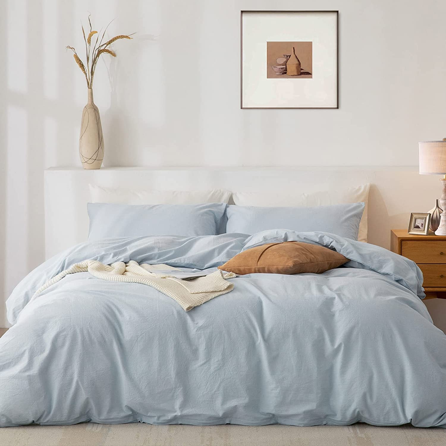 Lanqinglv Duvet Cover Set Double Bed Baby Blue Plain Bedding Set Ultra Soft Microfiber Quilt Cover 200x200 cm with Zipper Closure and 2 Pillowcases 50x75 cm — image 1