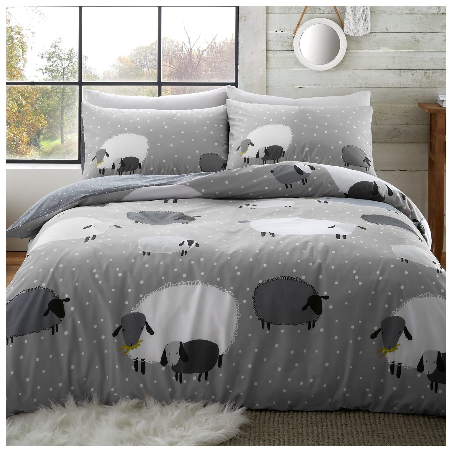 GC GAVENO CAVAILIA Luxurius Sheep Duvet Cover Double Size, Soft & Cosy Printed Bed Covers, Reversible Animal Bedding Set, Grey — image 1
