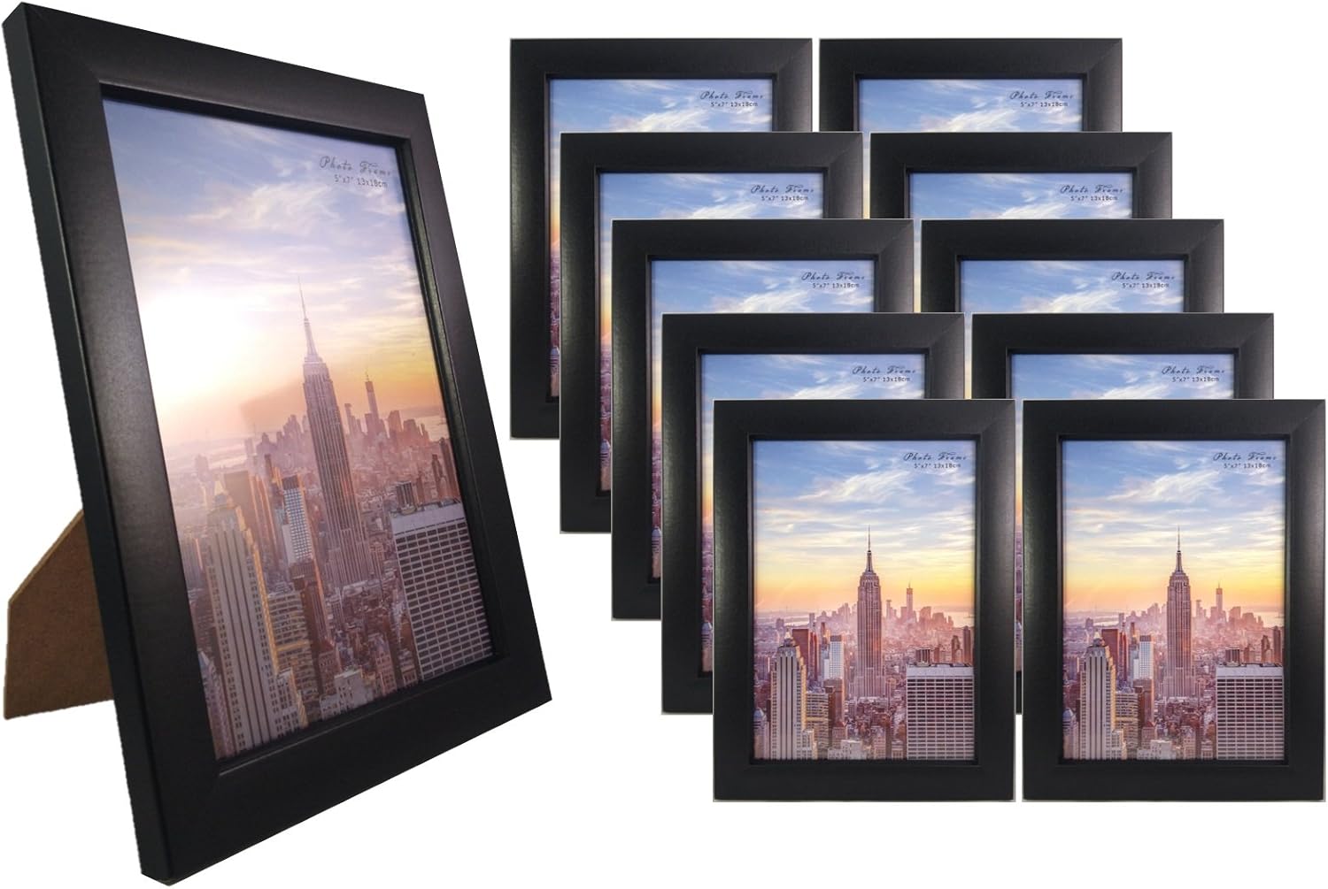 Frame Amo Black 5x7 Wood Photo or Picture Frame, Glass Front Face, for Wall or
