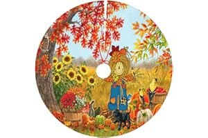 WIZFUYQ Happy Fall Christmas Tree Skirt 30 Inches, Autumn Pumpkin Xmas Tree Skirt Home Decoration New Year Holiday Party Scarecrow Ornaments Tree Mat