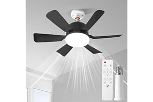 RWNTAO Socket Ceiling Fan Light with Remote and 1 Socket Extender, E27 Based Easy Install, Replacement for Indoor -Bedroom, Kitchen and Living Room, 3 Color Stepless Dimming (Black)