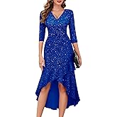 BeryLove Sequin Formal Cocktail Wedding Guest Dress Prom Sparkly Party Evening Gowns Ruffle Hi Low Midi Dresses