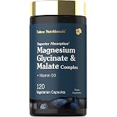Tahoe Nutritionals Magnesium Glycinate and Malate Complex with Vitamin D3 | 120 Capsules | Superior Absorption | Non-GMO and Gluten Free