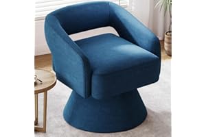 LINSY Swivel Barrel Chair, 360 Modern Swivel Accent Chair Boucle Swivel Chair Round Blue Velvet Chairs with Arms, Small Barrel Chair for Small Spaces Bedroom Living Room