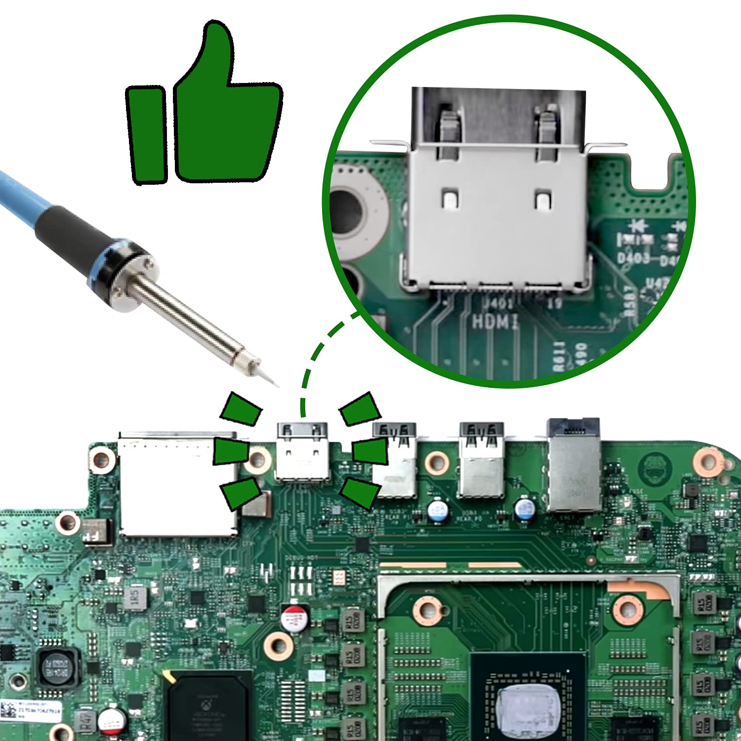 HDMI Port Replacement Kit for Xbox Series S, Display Socket Jack Connector Repair for XSS Console (Original OEM Quality), Including Tools (Screwdrivers, Tweezer, Spudger)