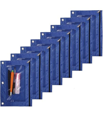 Pencil Pouch For 3 Ring Binder - Blue Zipper Pencil Case For School, Home And Office Supplies