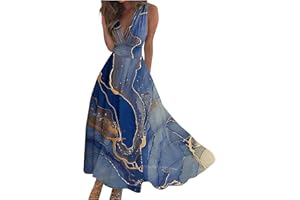 GENERIC Maxi Dresses for Women 2024 Floral Cute Sleeveless Elegant Summer Dresses V Neck Flowy Long Dress Trendy Wedding Guest Dress