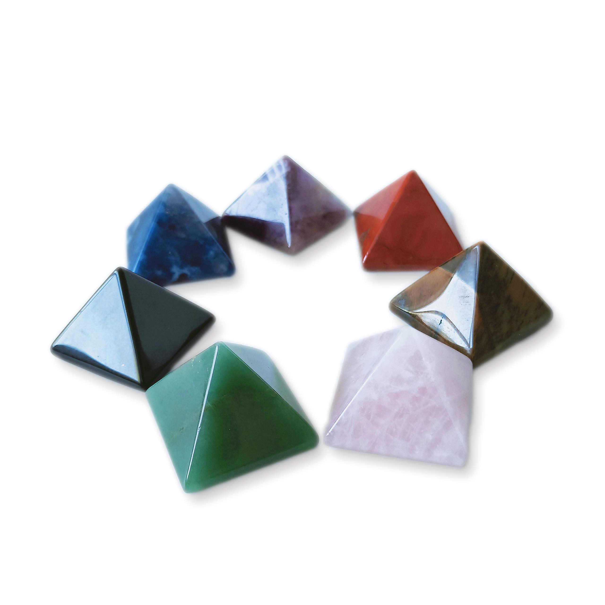 MINA HEAL Set of 7 Crystal Pyramids of Natural Chakra Healing Stones, 1.5 inch, Healing Crystal Gifts, Crystals for Beginners, Witchcraft Supplies