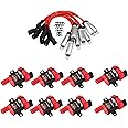CarBole Round D585 UF262 Ignition Coils and 748UU 8mm Spark Plug Wires Set, Fit For Chevy Silverado LS1 LS3 4.8 5.3L Chevrolet GMC CADILLAC 4.8L 5.3 5.7 6.0, Pack of 8pcs (Round Coils)