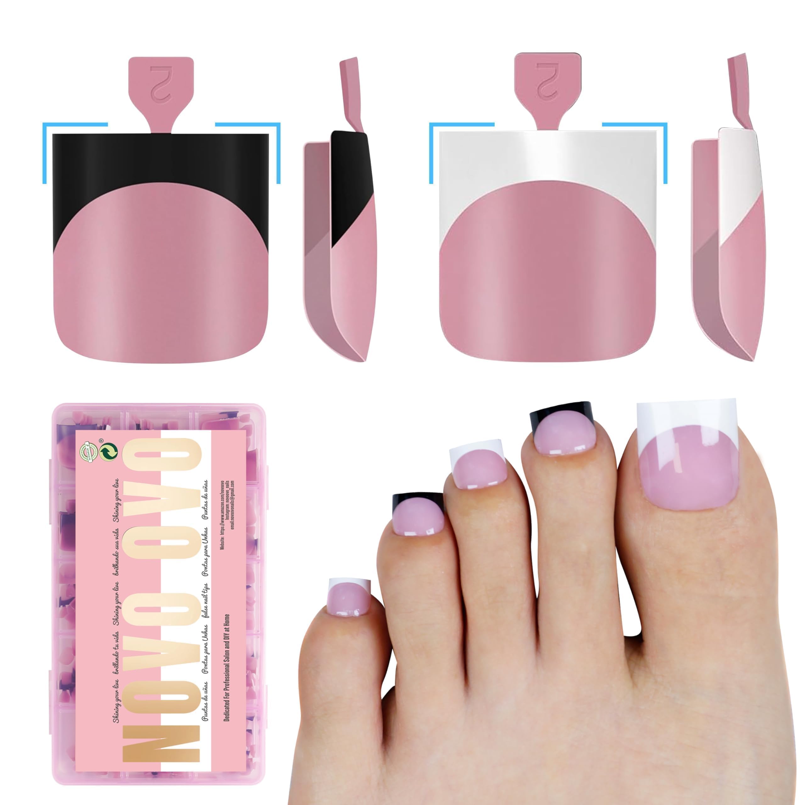 Photo 1 of Halloween Black and White Mix Color French Tip Toe Nail Tips Press on, Sharp Square Pre-Designed Soft Gel False Toenail Extension, Medium Fake Toenails, Full Cover Acrylic for DIY x 15 Sizes 240 pcs