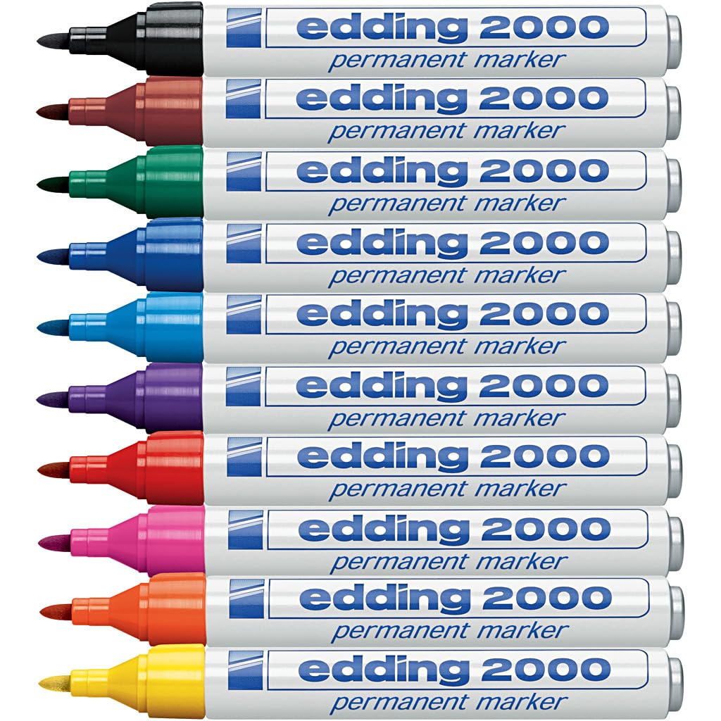 edding 2000 C permanent marker - multi-coloured - box of 10 - round nib 1.5-3 mm - quick-drying permanent markers - waterproof, smudge-proof - for cardboard, plastic, wood, metal, fabric - marker pen