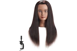20-22" 100% Human Hair Mannequin Head Training Head Cosmetology Manikin Head Doll Head with Free Clamp (Black)