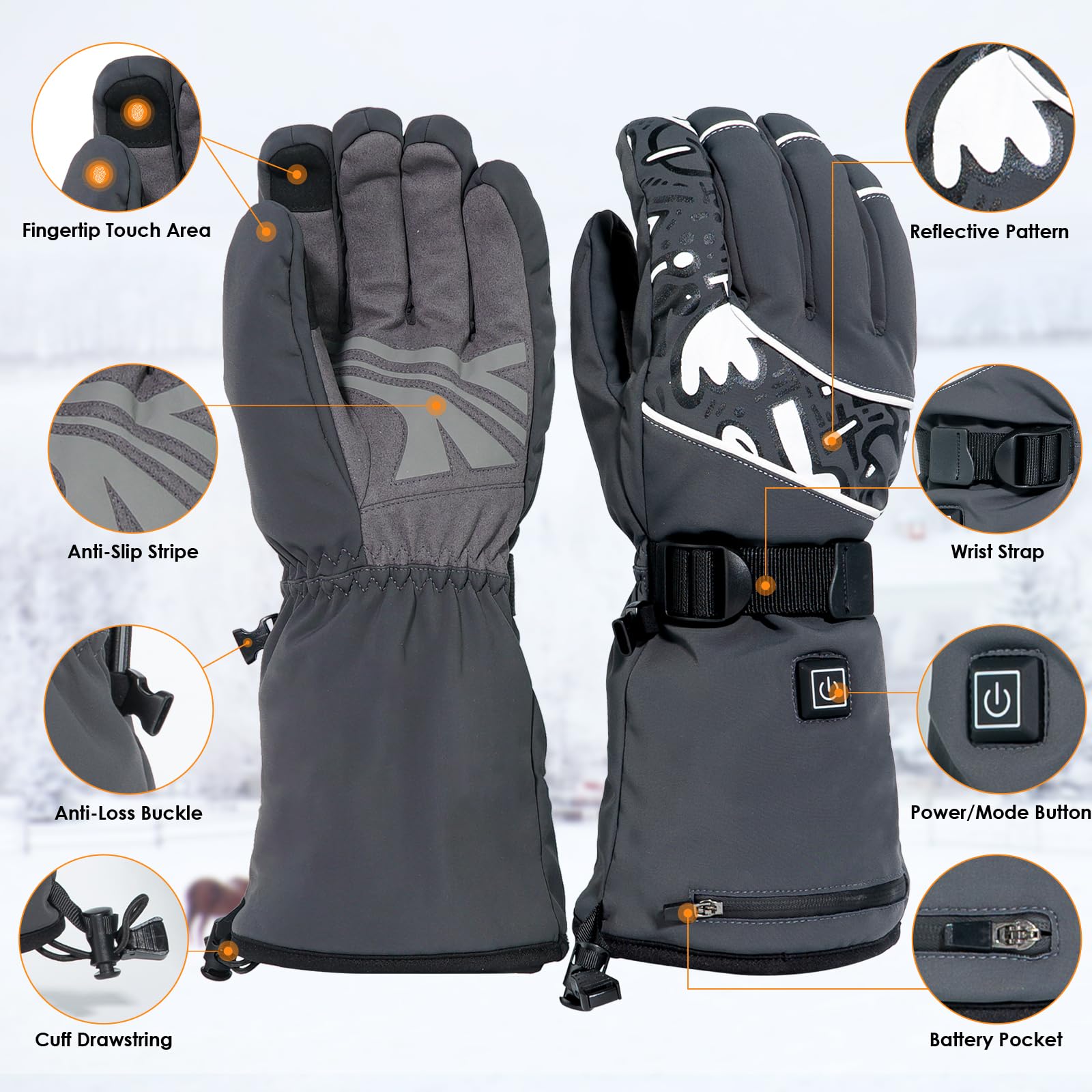 Minthouz Rechargeable Heated Gloves, 5V 5000mAh Electric Heated Glove for Men and Women, Windproof & Touchscreen 3 level Temperature Battery Powered Thermal Glove for Crycling,Skiing,Outdoor Works - L