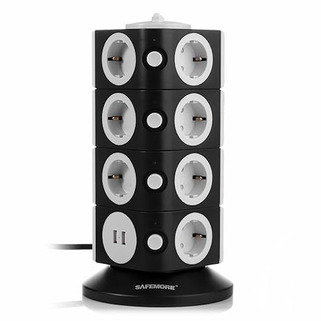 SAFEMORE 15 Fach Steckdosenleiste 2 USB Mehrfachsteckdosen Steckerleiste Stromverteiler schaltbar Schwarz