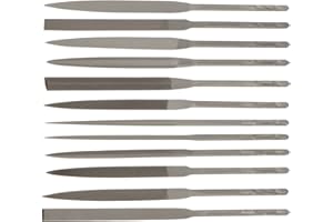 Nicholson 12 Piece Needle File Set with Handles, Swiss Pattern, Double Cut, No.2 Coarseness, 5-1/2-Inch Length