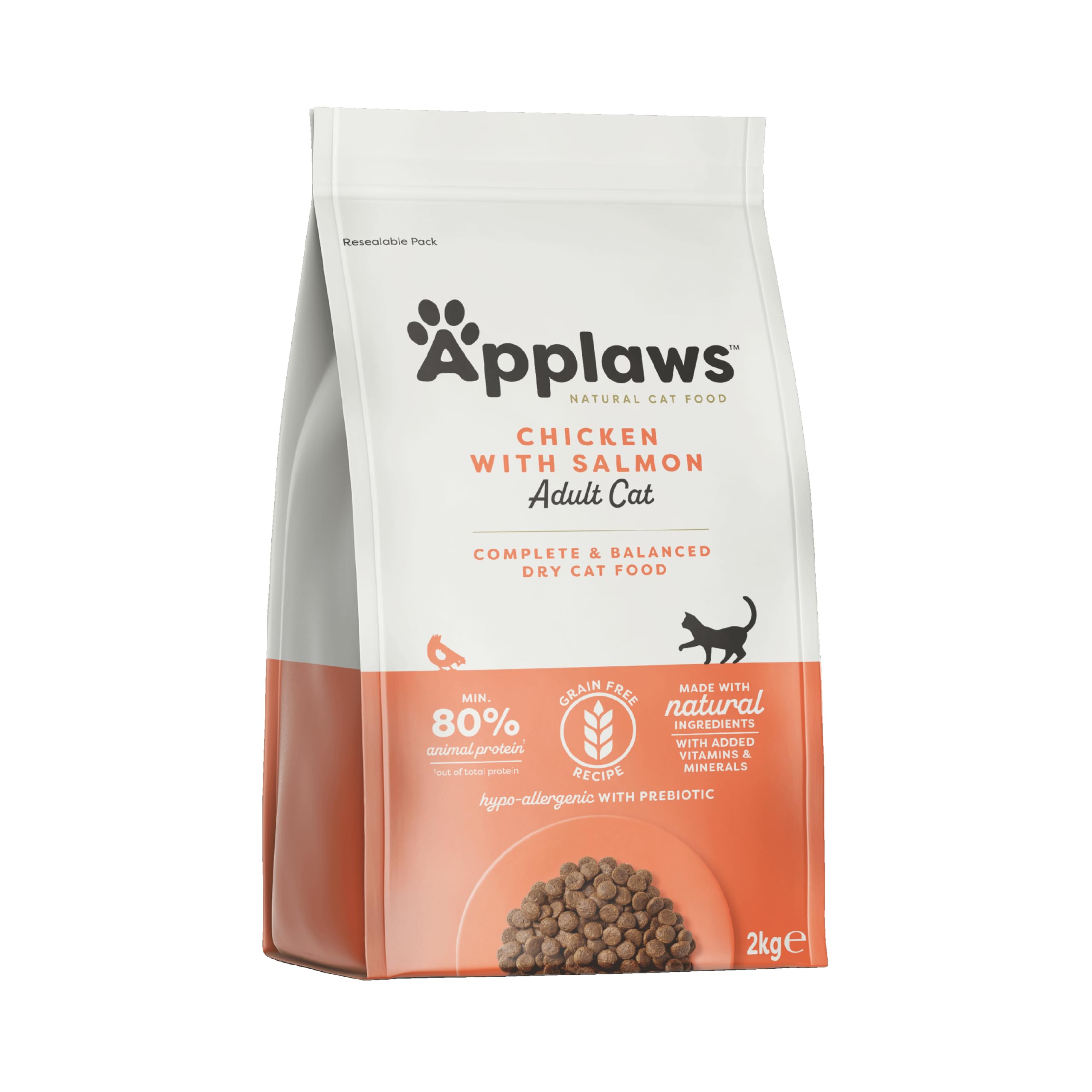 Applaws Complete and Grain Free Dry Adult Cat Food 2kg, Chicken with Salmon High Protein Cat Kibble (Pack of 1)