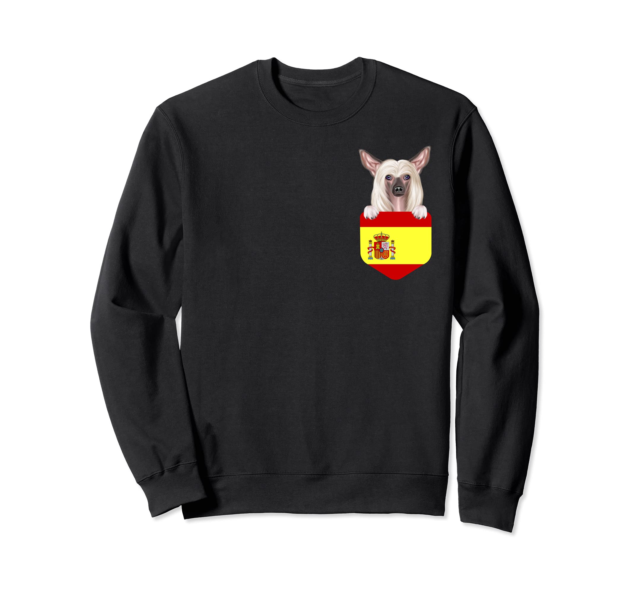 Spain Flag Chinese Crested Dog In Pocket Sweatshirt