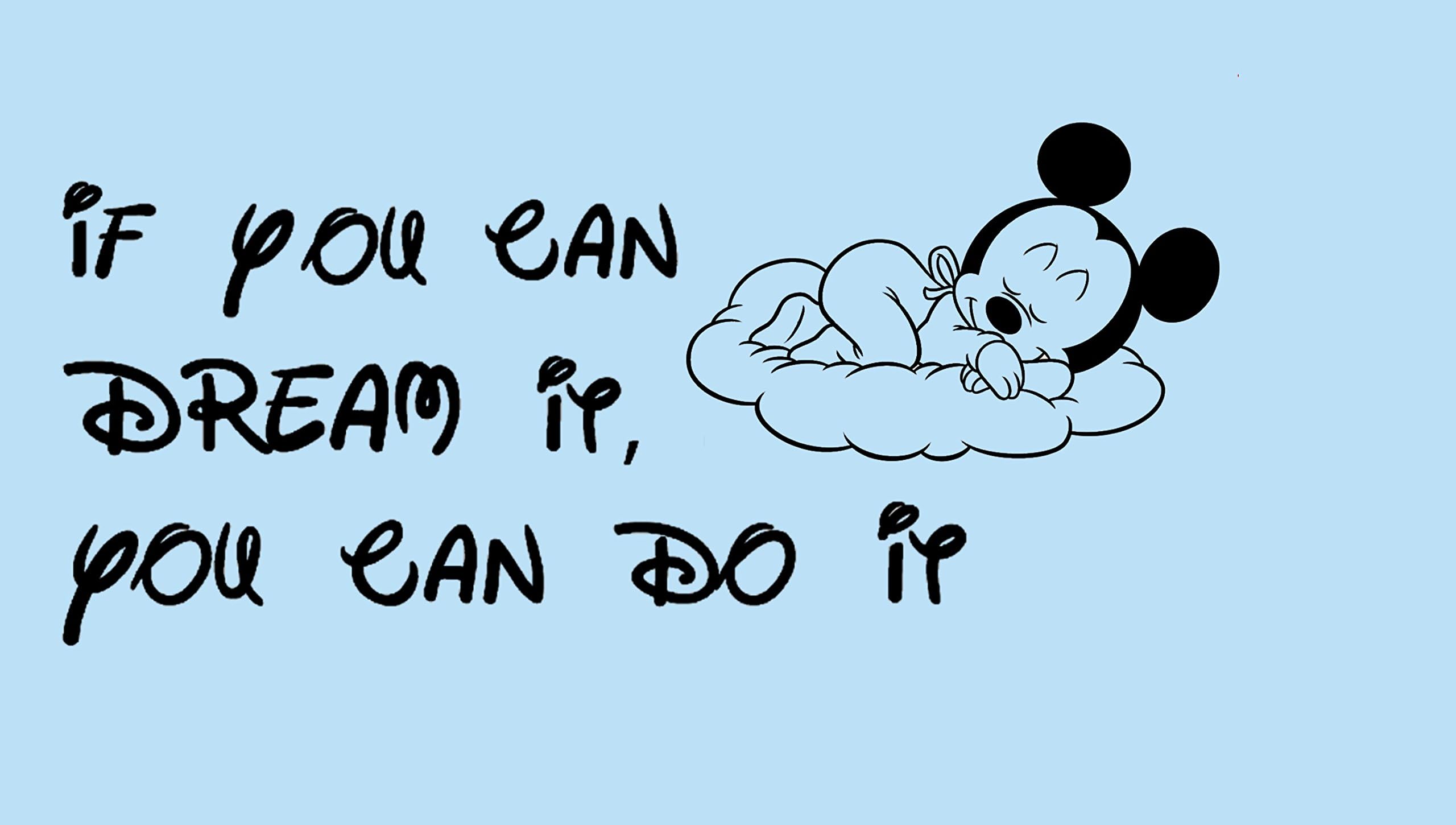 Baby Mickey Dreaming - Vinyl Decal Sticker for Wall Nursery Children's Room Quote - Black - 23 Inches - Peel and Stick - Removable Decor ART (BABY MICKEY MOUSE DREAMING)