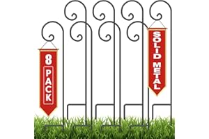 BEAU JARDIN Shepherd Hook 37 Inch 8 Pack One Piece Structure No Assembly Required 2/5 Inch Heavy Duty Solid Metal Shepards for Garden Outdoor Plants Lantern Mason Jar Wind Chimes Wedding Small BG182