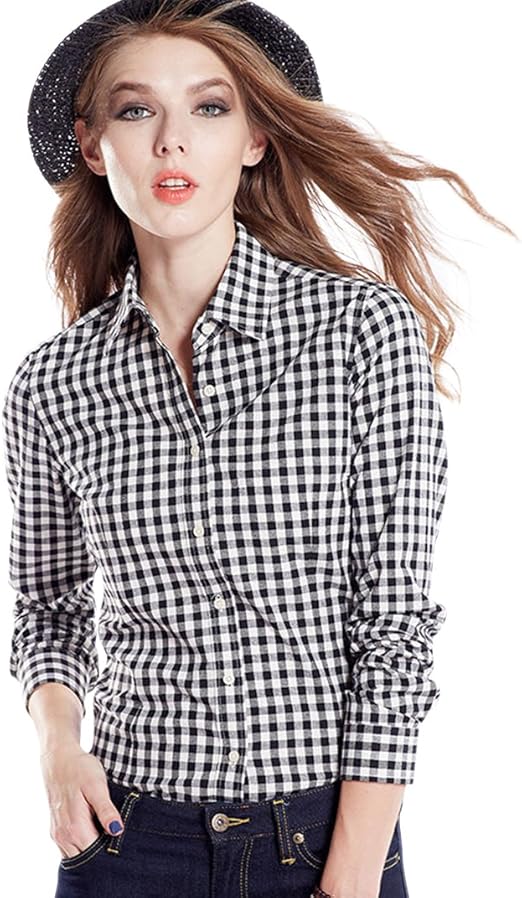 Tortor 1Bacha Women's Gingham Long Sleeve Button Down Plaid