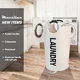 Maxsilan 125L X-Large Collapsible Laundry Basket - Beige Freestanding Hamper view 2