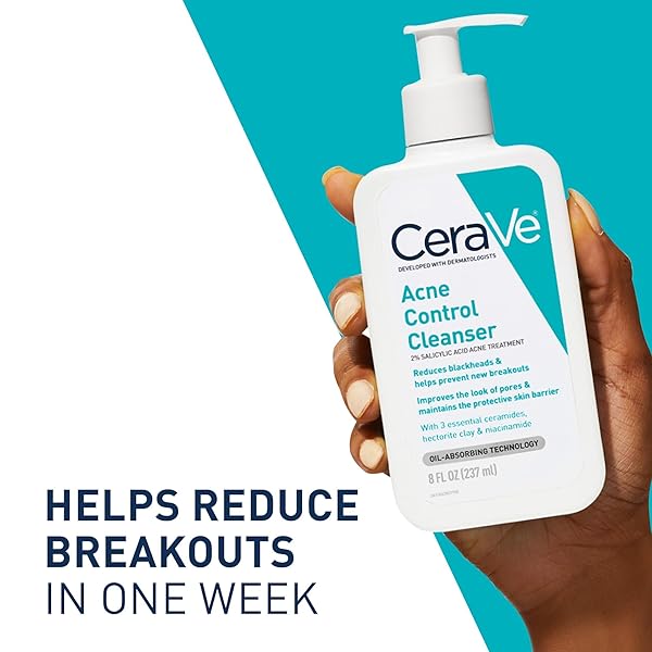 CERAVE ACNE TREATMENT FACE WASH, SALICYLIC ACID CLEANSER WITH PURIFYING CLAY, NIACINAMIDE, AND CERAMIDES, PORE CONTROL AND BLACKHEAD REMOVER, 8 OUNCE