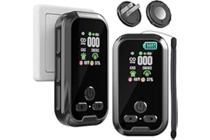 FANSTLOYI 2 Packs, Plug-in Carbon Monoxide Detector, 5-in-1, with HD Display, 3Icons, for Gas, CO, Smoke, Display Temperature, Humidity, 100dB Alarm,Built-in Battery for Portable Use, Display Power Level,Black